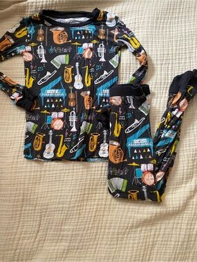 Little Sleepies Musical Instruments Pajama Set - Black with Multicolor Prints